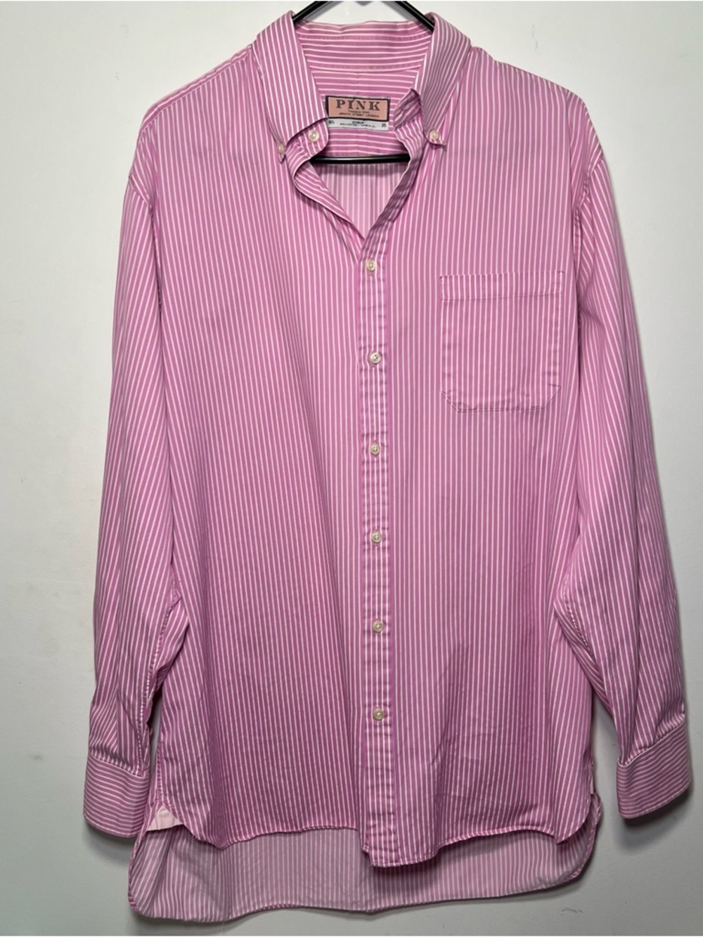 Thomas Pink Jermyn Street London Mens Pink White Striped Button Down Dress Shirt - Picture 2 of 14